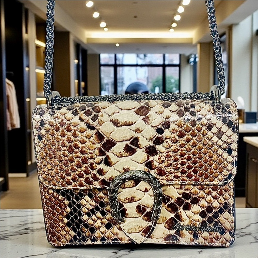 Marina Galanti Elegant Python Snakeskin Print Women Chain Handle Bag